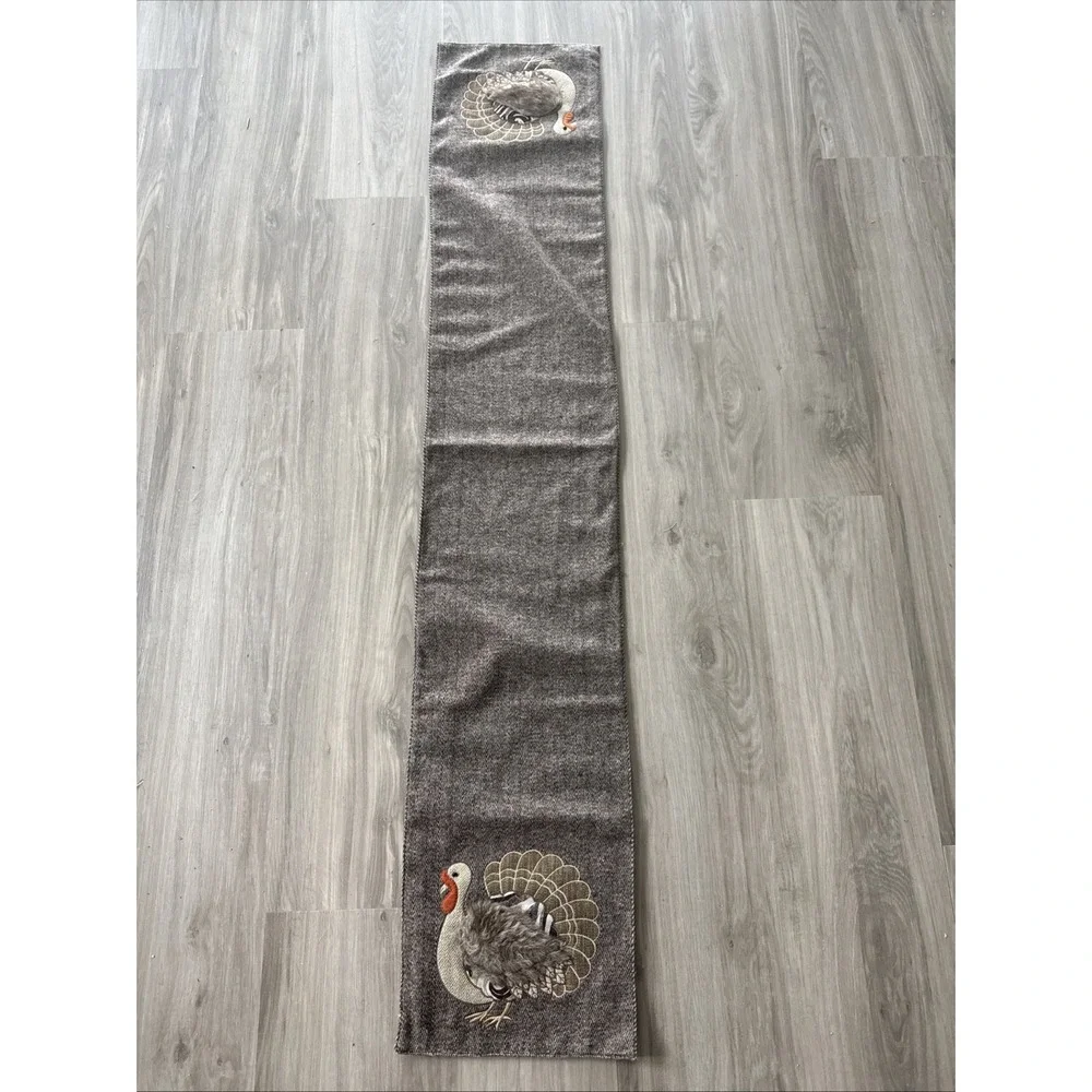 GARDENER'S eden'sTable‎ Runner 70 x 13 Embroidered 3D TURKEYS Thanksgiving